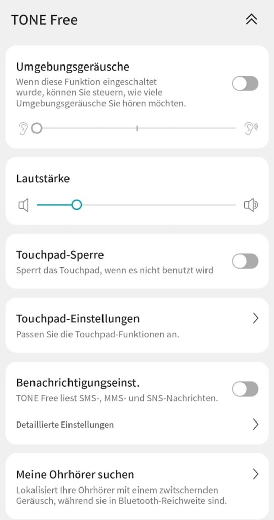 LG Tone Free im Test - Einstellungen App
